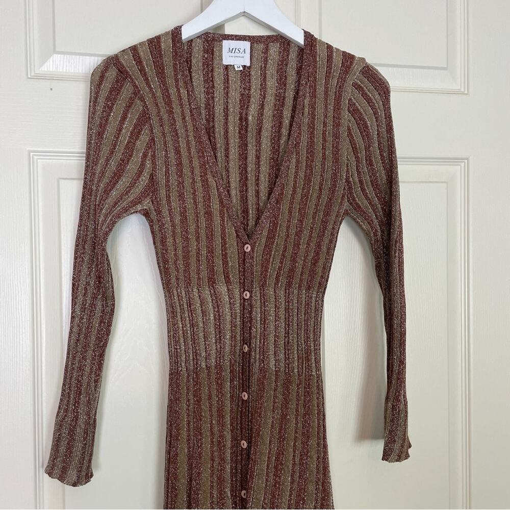 MISA Los Angeles Rafael Metallic Knit Cardigan Midi Dress Glam Sz M - Picture 3 of 11